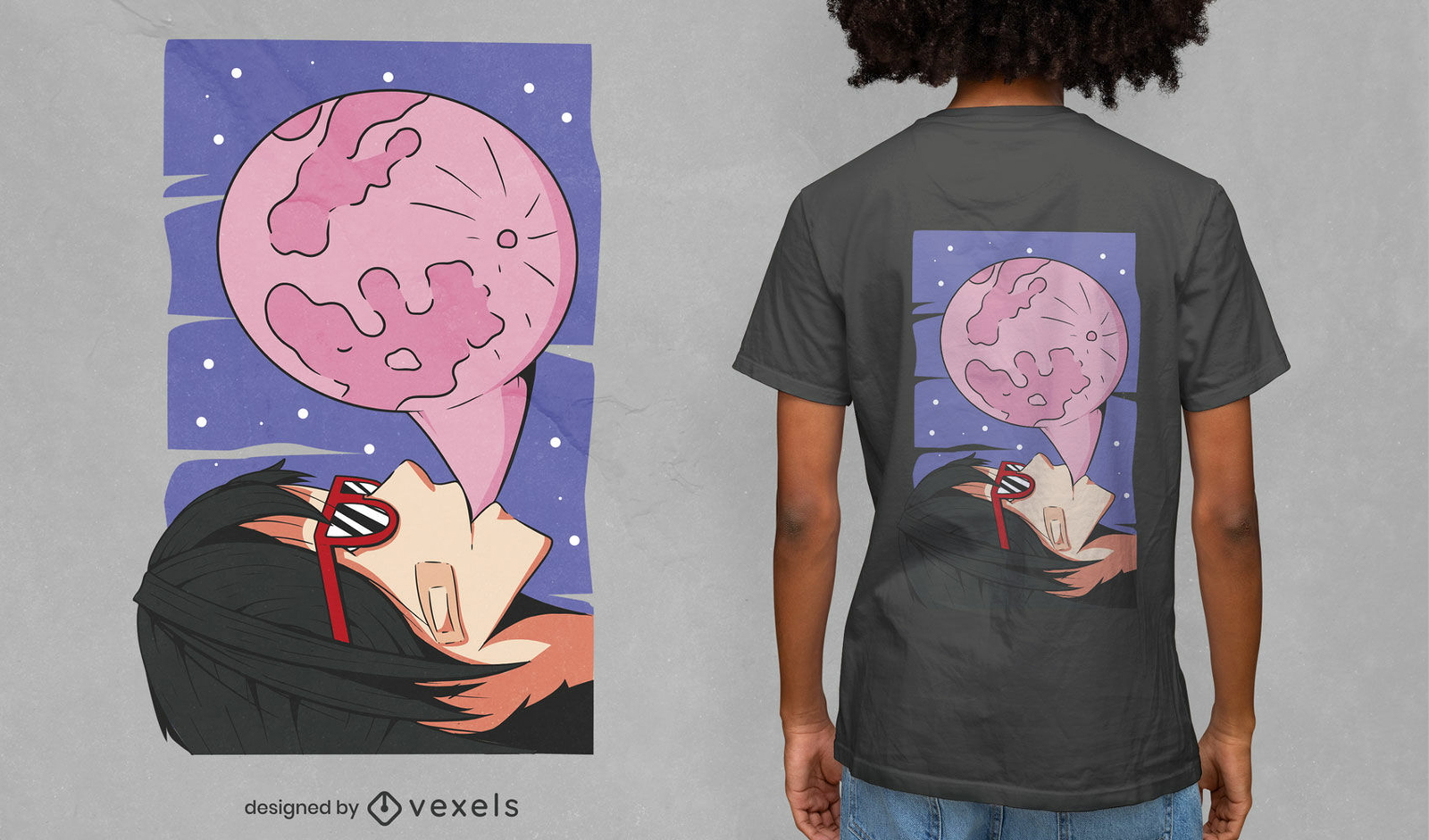 Mädchen Mond Kaugummi japanisches T-Shirt Design