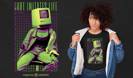 Design de t-shirt wireframe computer girl psd