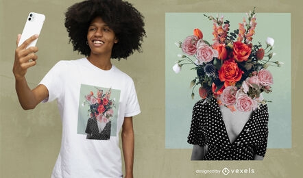 Blooming flowers girl head collage psd t-shirt design