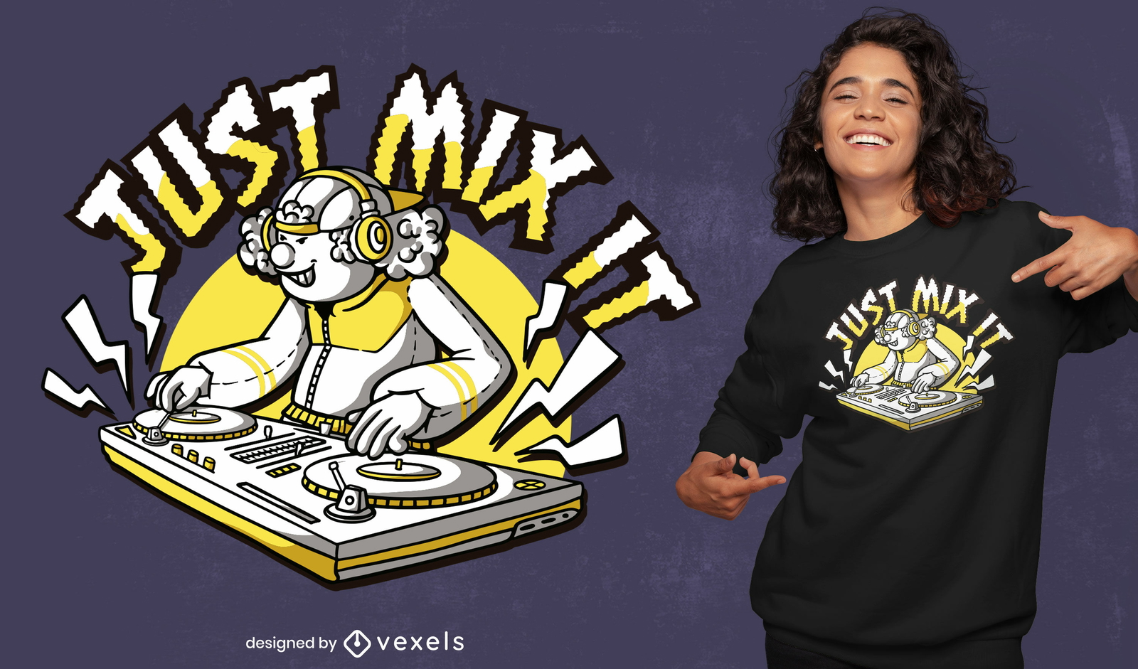 Diseño de camiseta de DJ de música retro.