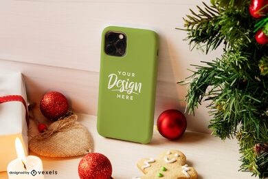 Maqueta de caja de teléfono verde navidad