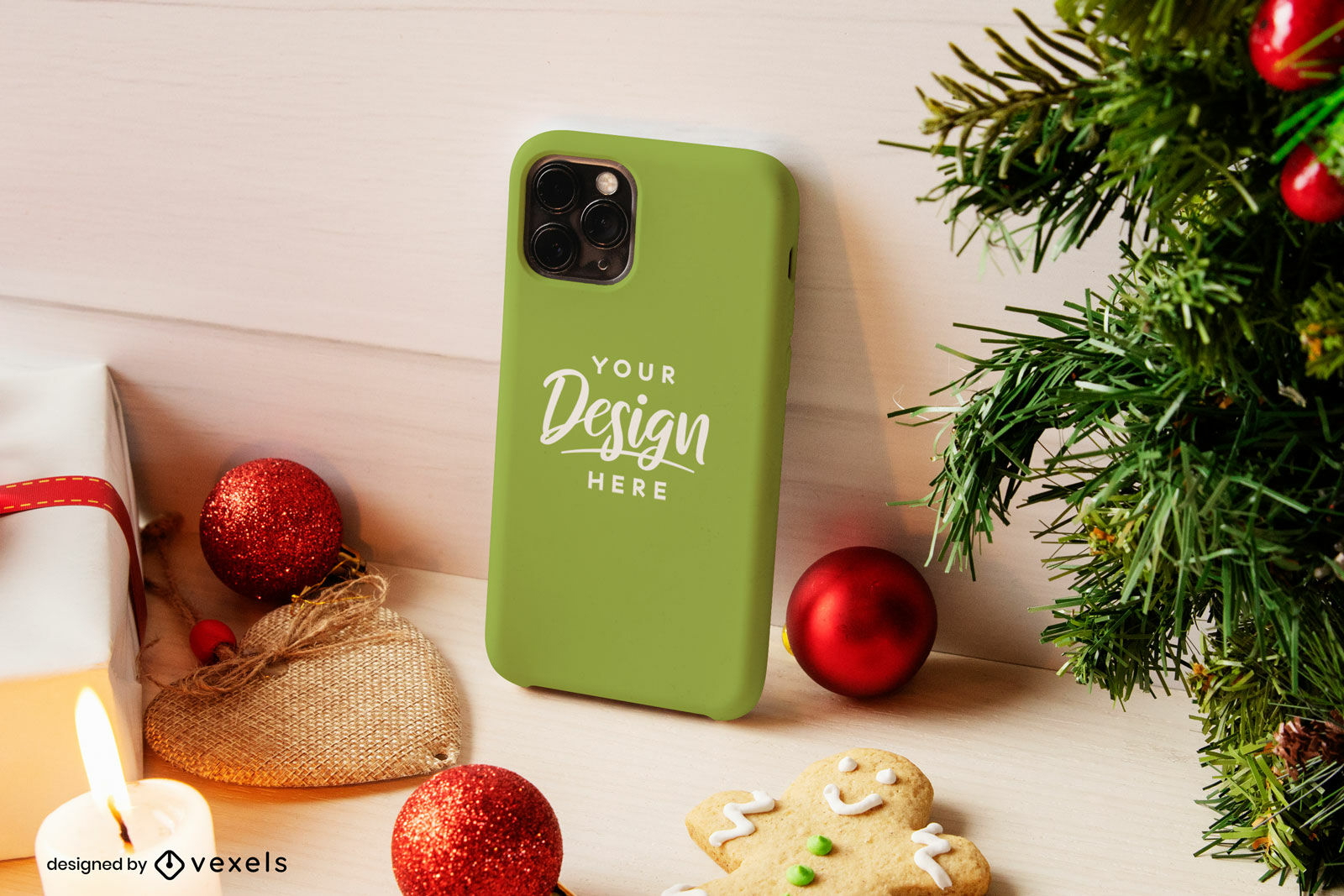 Grüne Handyhülle Mockup Weihnachten