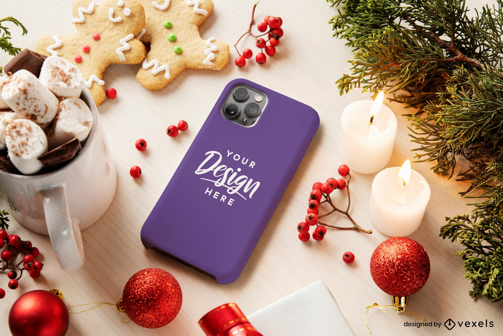 Maqueta de caja de teléfono púrpura navideña