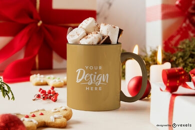Mug christmas mockup with marshmallows