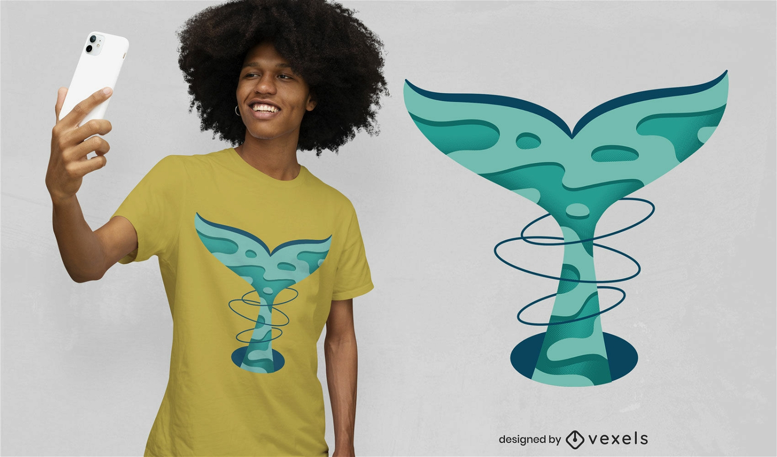 Design de camiseta com corte de papel de cauda de baleia