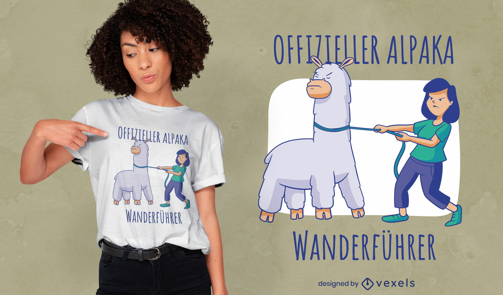 Design de camiseta com citação alemã de alpaca domesticado