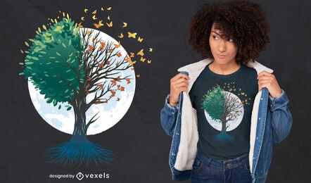Árvore de borboletas design de t-shirt de outono
