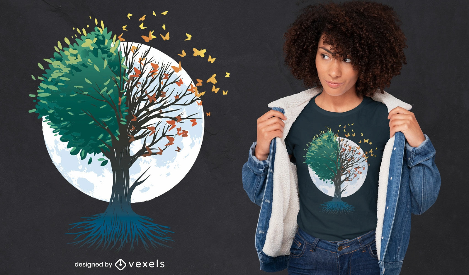 Diseño de camiseta de otoño árbol de mariposas