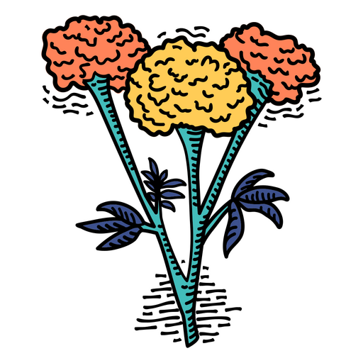 Mexican traditional flowers african marigold PNG Design