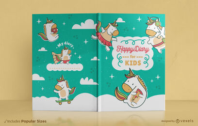 Glückliches Einhorn-Cartoon-Buchcover-Design