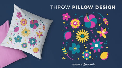 Design de travesseiro decorativo de flores coloridas