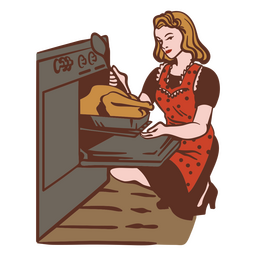 Woman cooking turkey 50s illustration PNG Design
