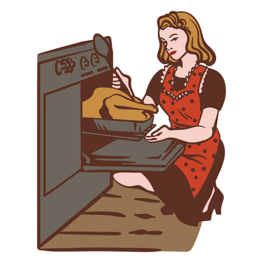 Mulher cozinhando peru ilustra??o dos anos 50 Desenho PNG