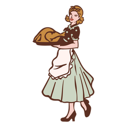 50s woman carrying thanksgiving turkey PNG Design Transparent PNG