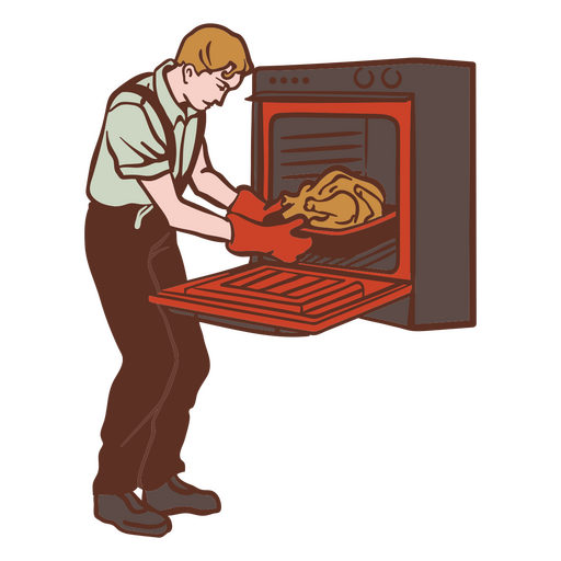 Hombre de los años 50 cocinando pavo Diseño PNG