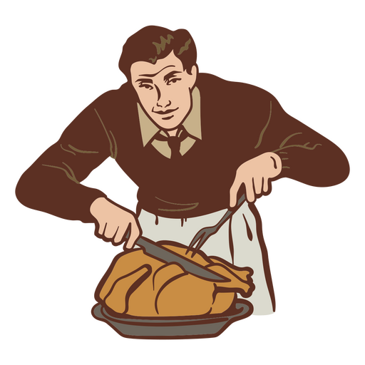 Vintage man slicing turkey PNG Design