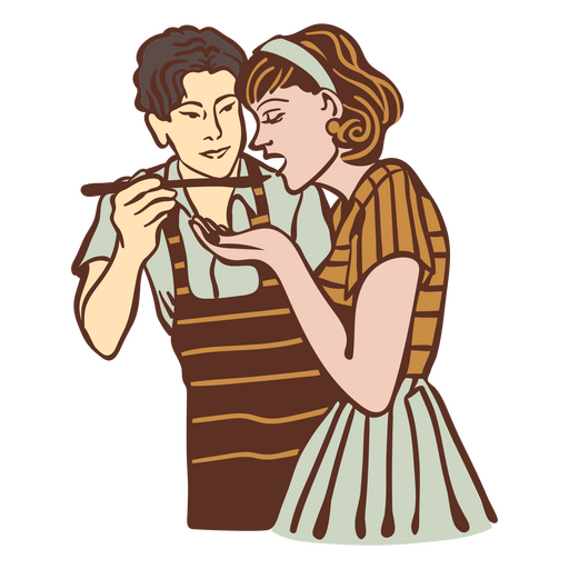 Vintage couple trying food PNG Design