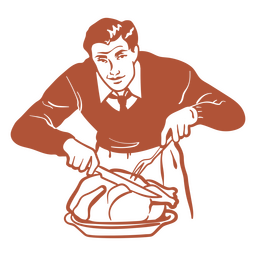 Hombre de los años 50 cocinando pavo Diseño PNG