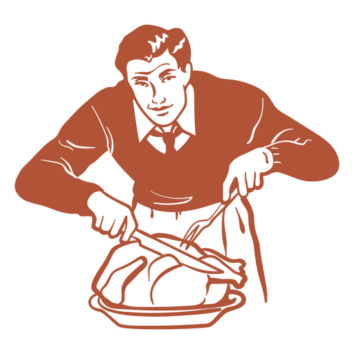 50s man cookining turkey PNG Design