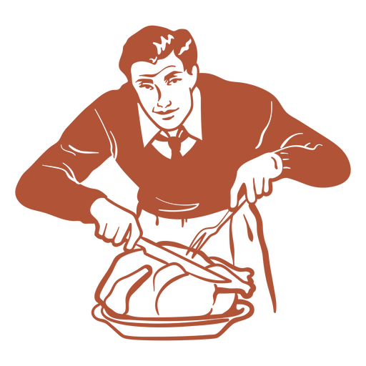 Hombre de los años 50 cocinando pavo Diseño PNG