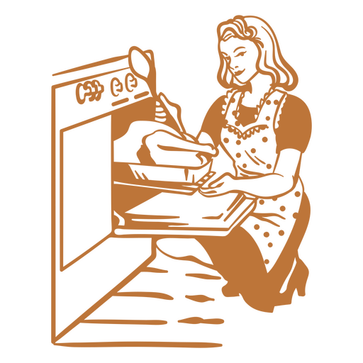 50s lady cooking turkey PNG Design