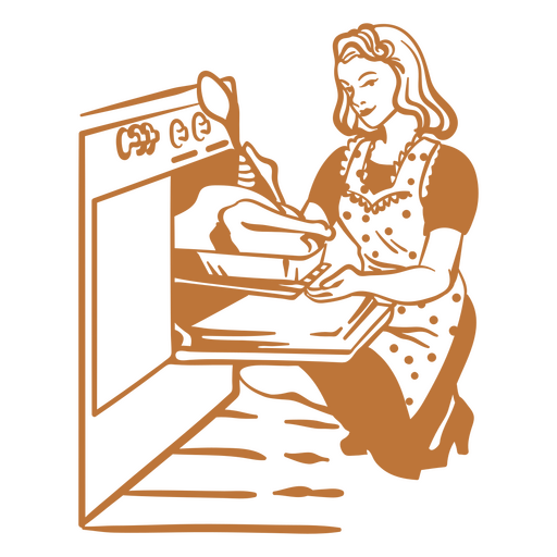 Dama de los años 50 cocinando pavo Diseño PNG