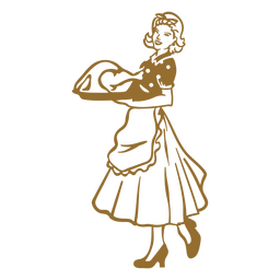 50s lady carrying thanksgiving turkey PNG Design