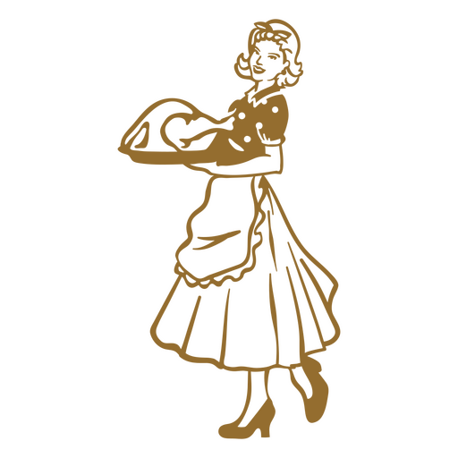 50s lady carrying thanksgiving turkey PNG Design