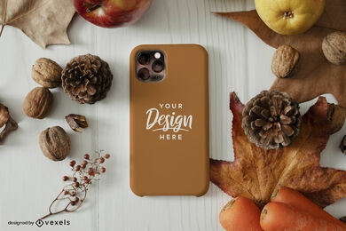 Brown phone case mockup autumn elements