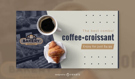 Coffee and croissant facebook cover template