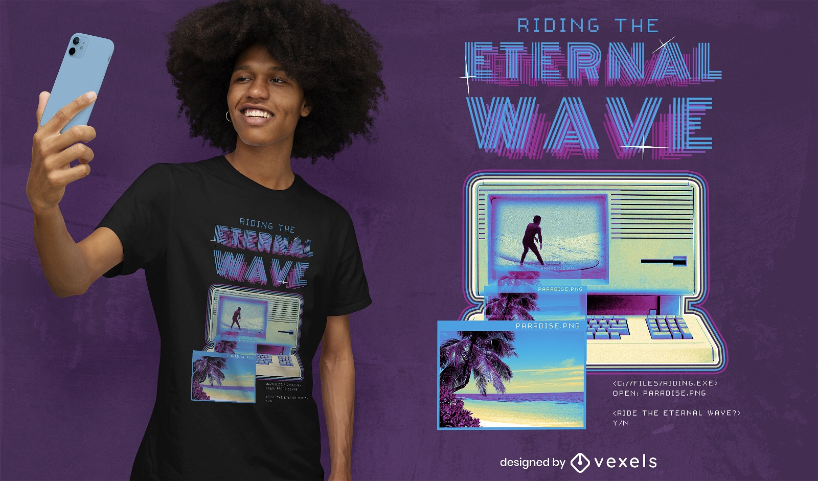 Diseño de camiseta psd de surf retro vaporwave