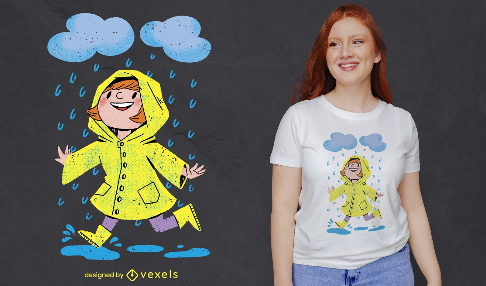 Mädchen im Regen PSD-T-Shirt-Design