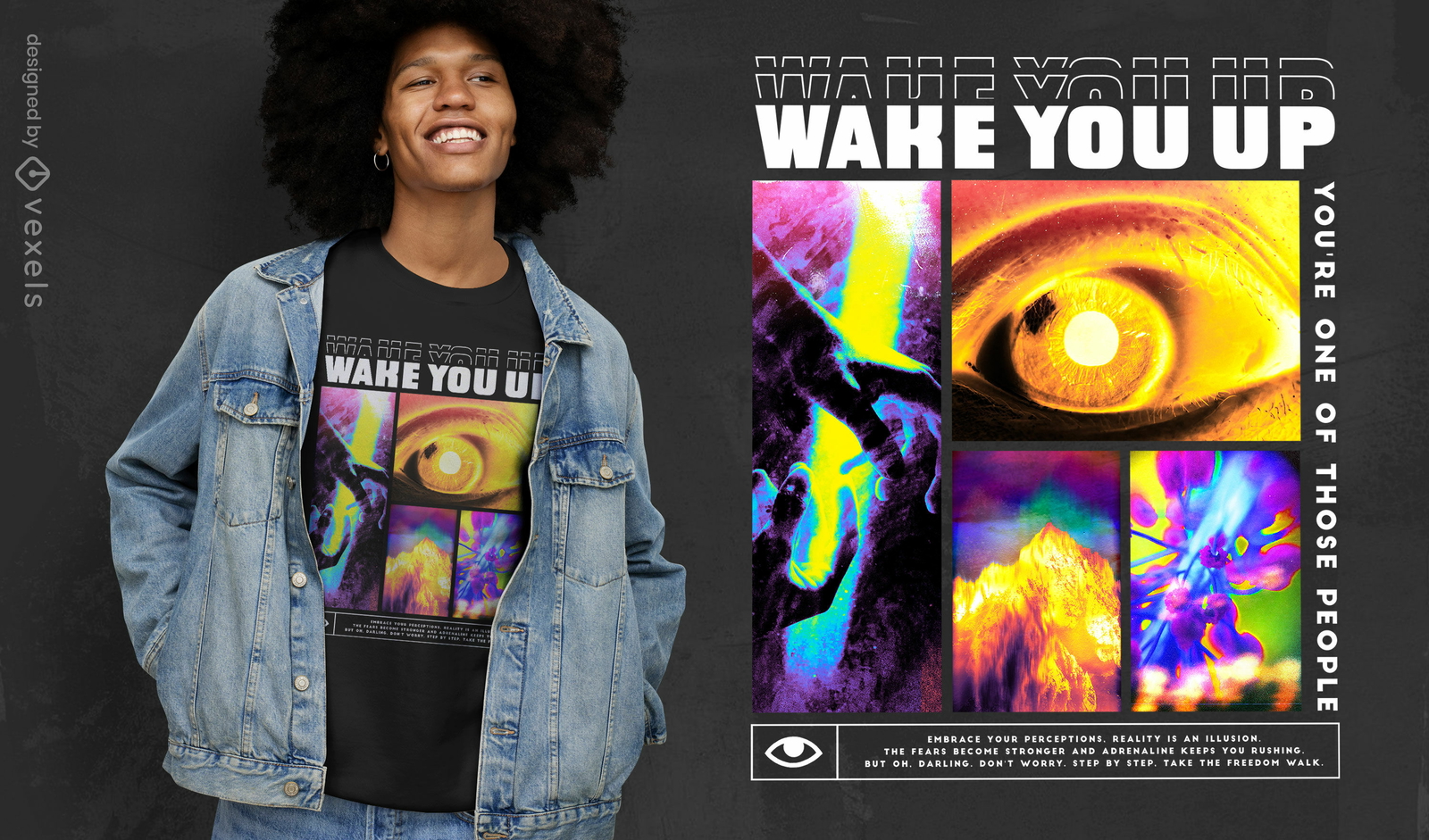 Trippy photographic eye diseño de camiseta psd