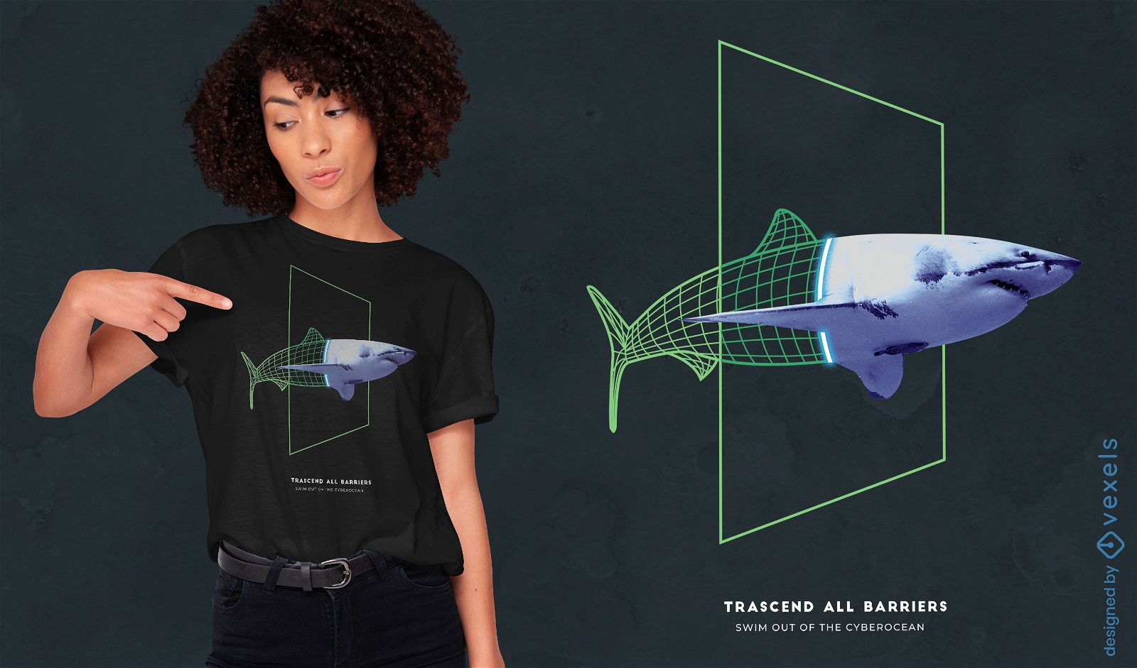 Cyber shark wireframe t-shirt design