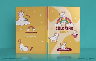 Diseño de portada de libro lindo unicornio gato animal