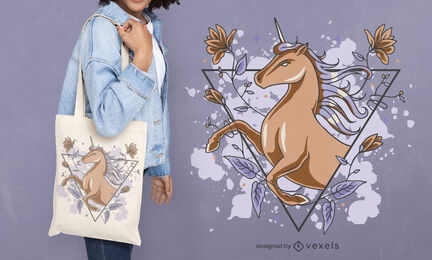 Magical unicorn and flowers tote bag deisgn