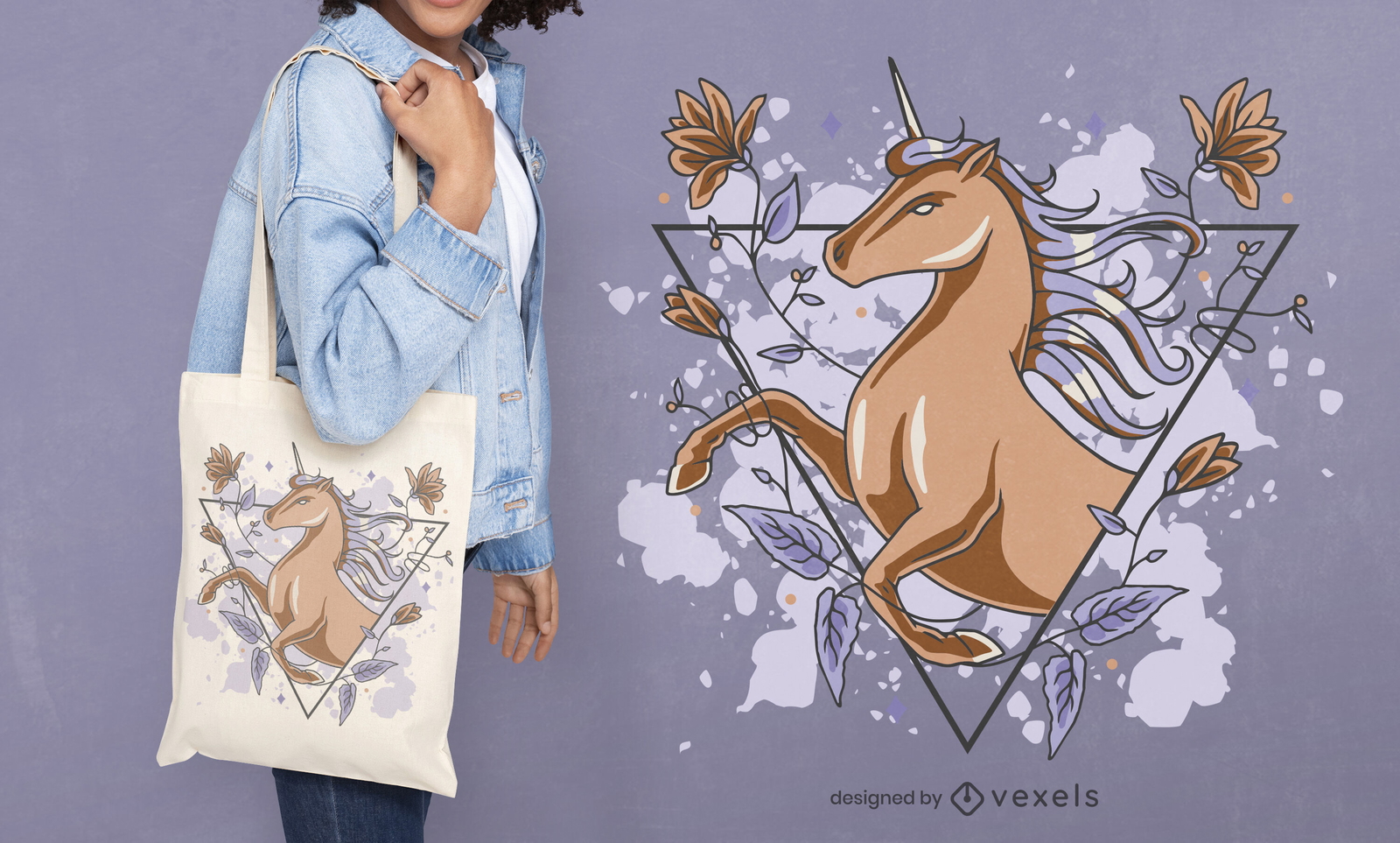 Bolso tote unicornio mágico y flores deisgn