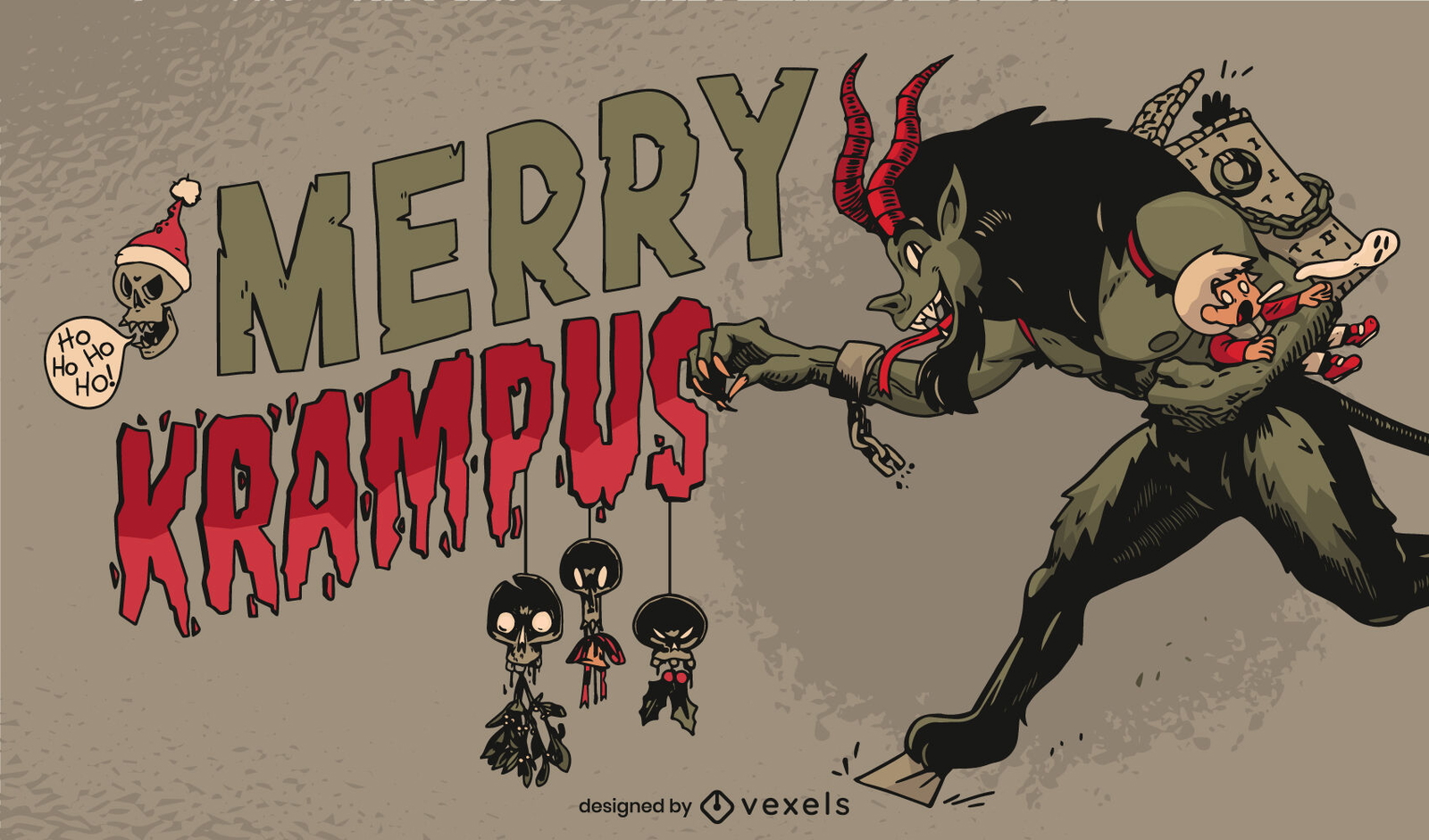 Ilustração de Krampus anti-natal assustador