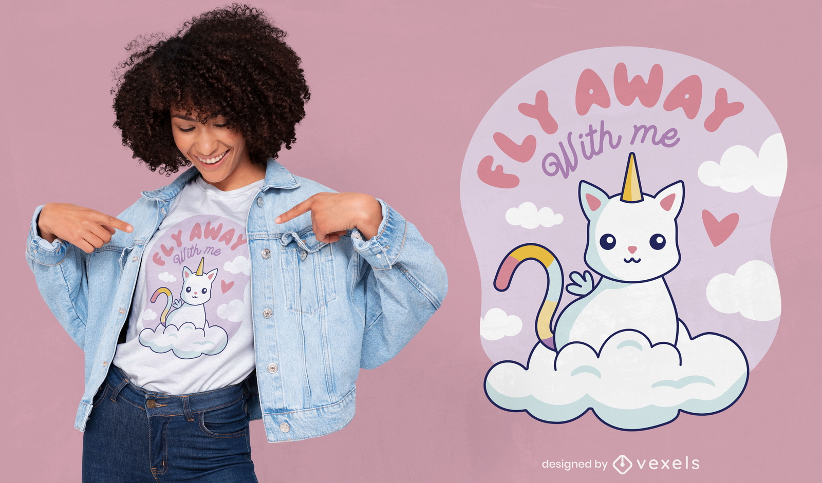 Diseño de camiseta linda criatura gato unicornio