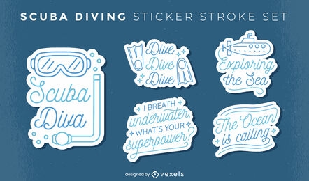 Conjunto de citações de adesivos de mergulhador