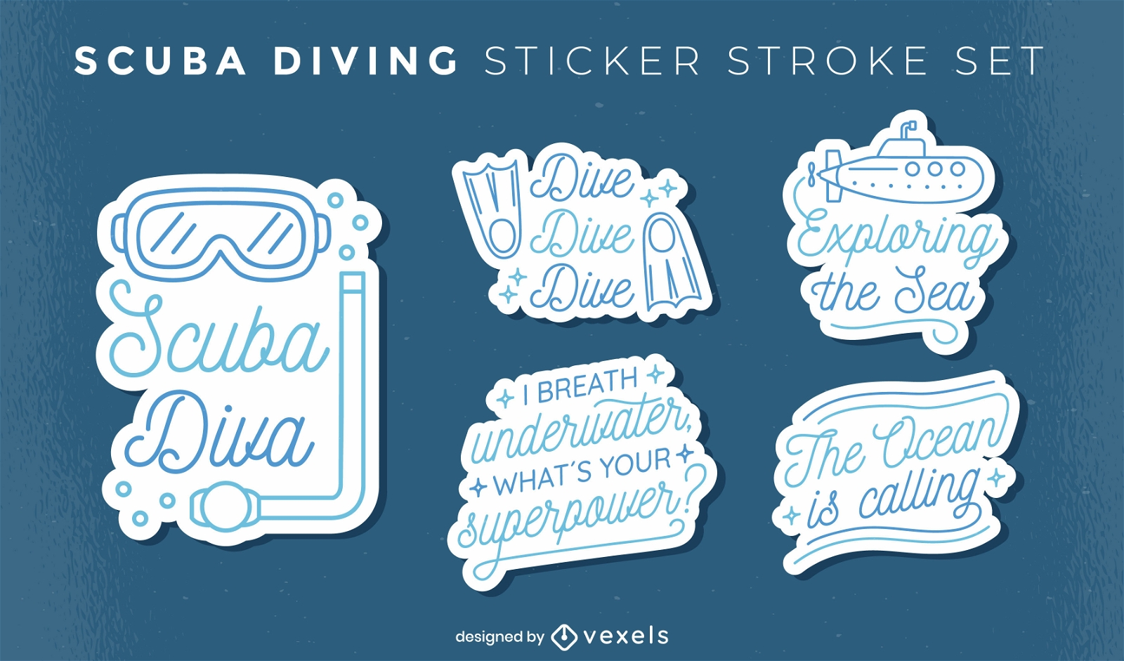 Conjunto de citações de adesivos de mergulhador