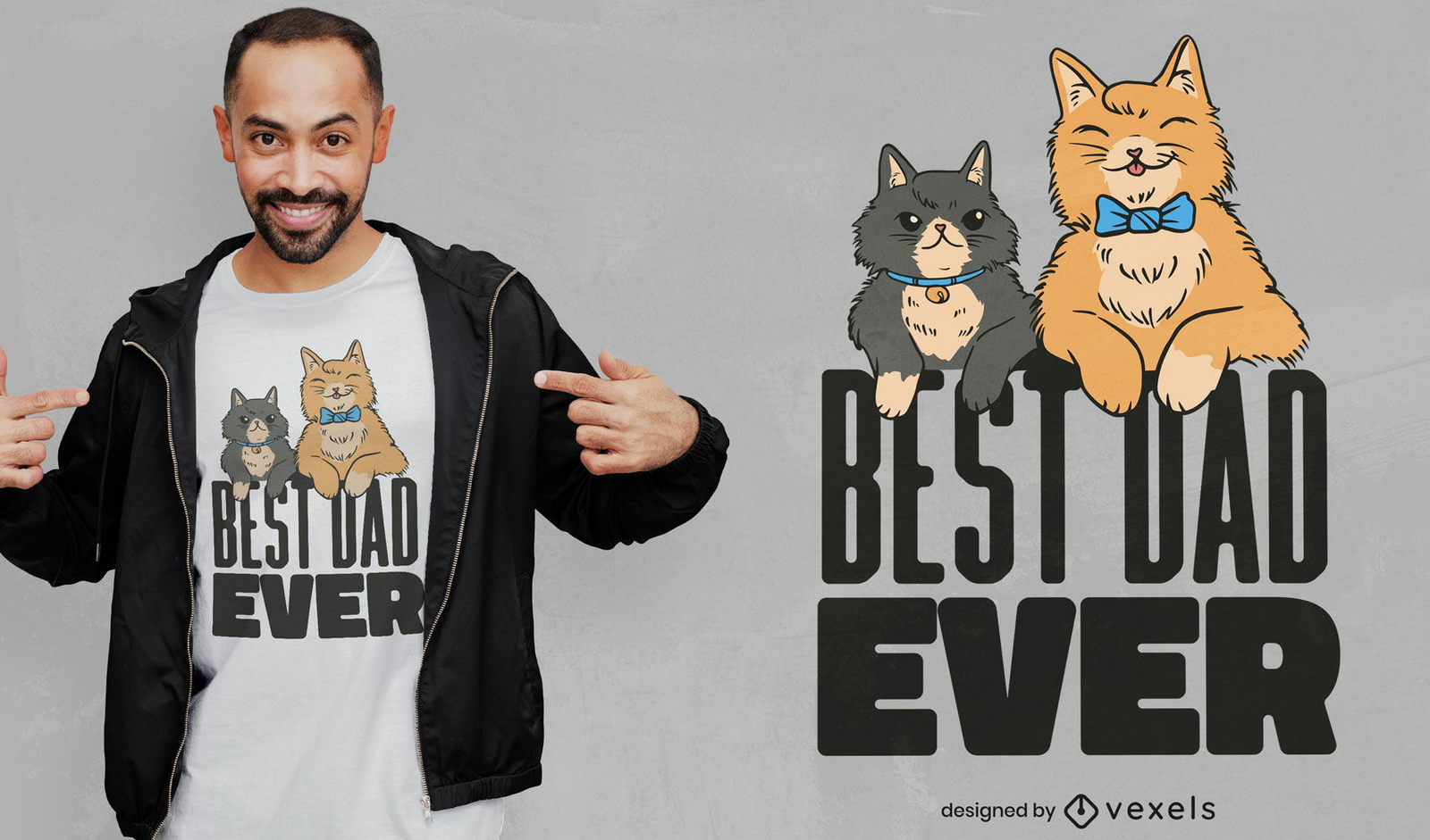 Diseño de camiseta de gatos felices padre e hijo