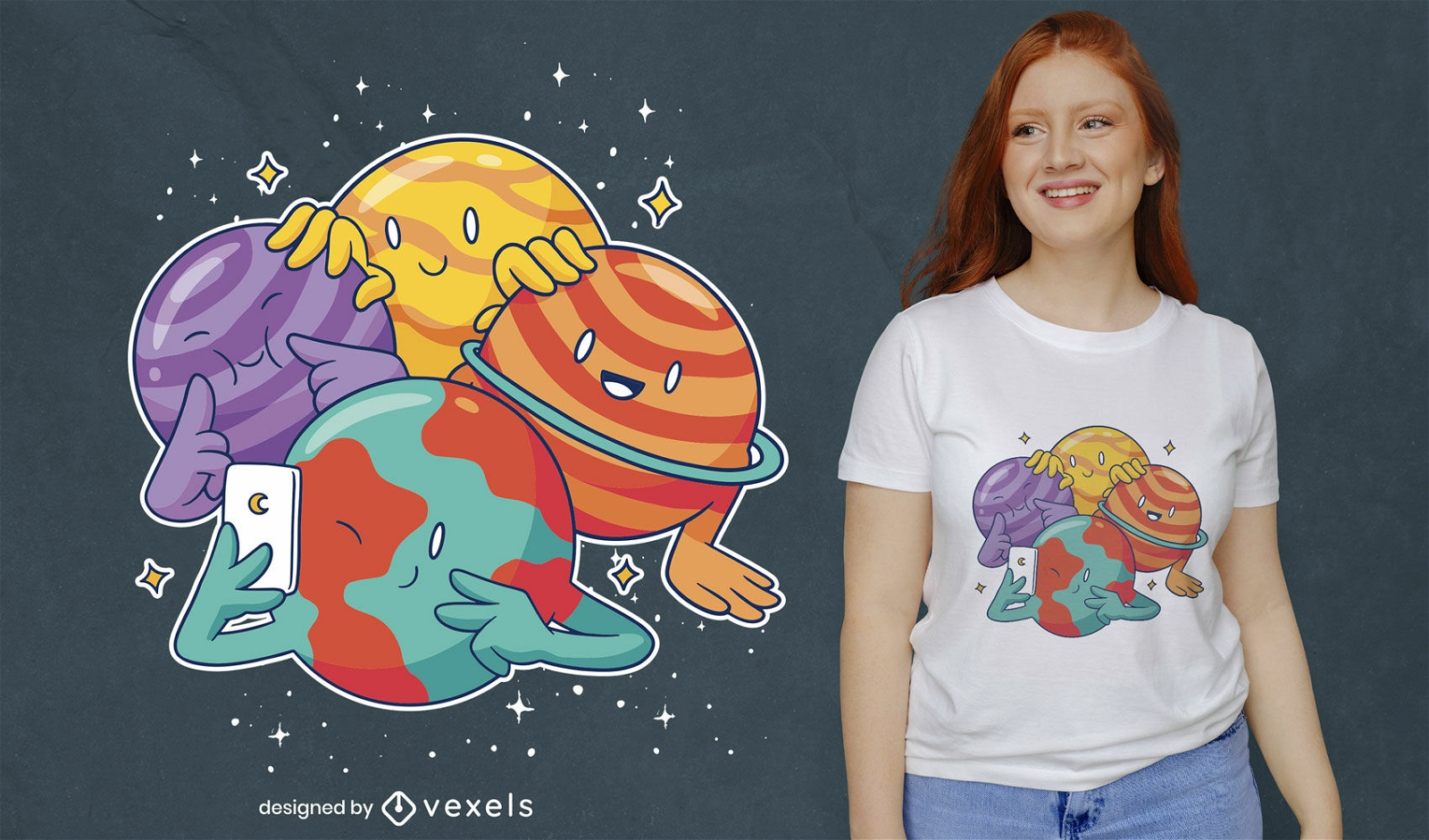 Planetas espaciais com design de t-shirt fofa