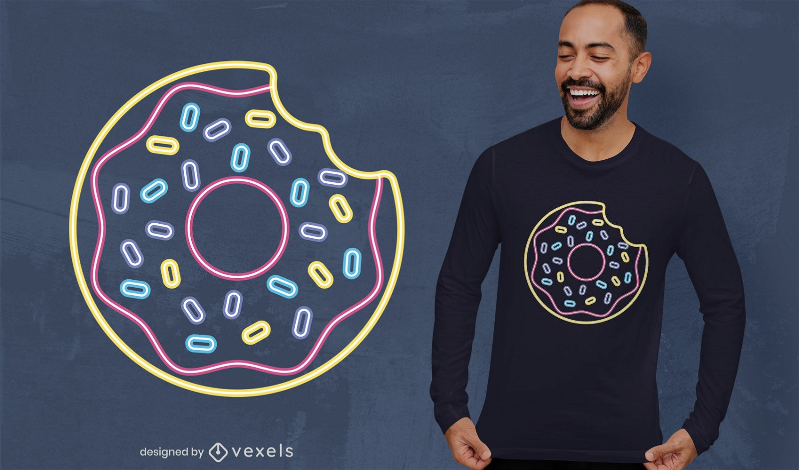 Donut com design de camiseta neon polvilhada