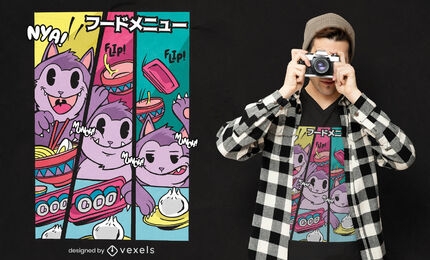 Cat eating japanese food t-shirt design