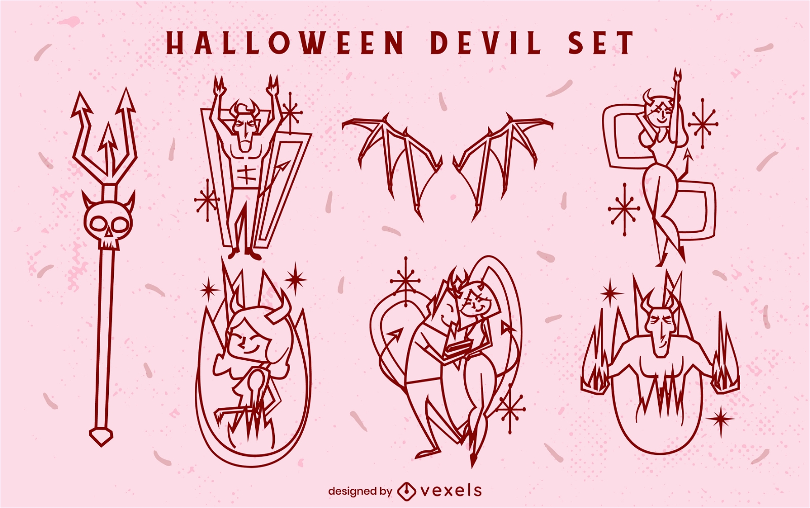 Conjunto de trazos de criaturas del infierno de diablos de Halloween