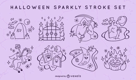 Conjunto de trazos espeluznantes de cementerio de vacaciones de Halloween
