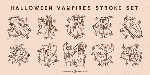 Conjunto de trazos de monstruos vampiros de halloween
