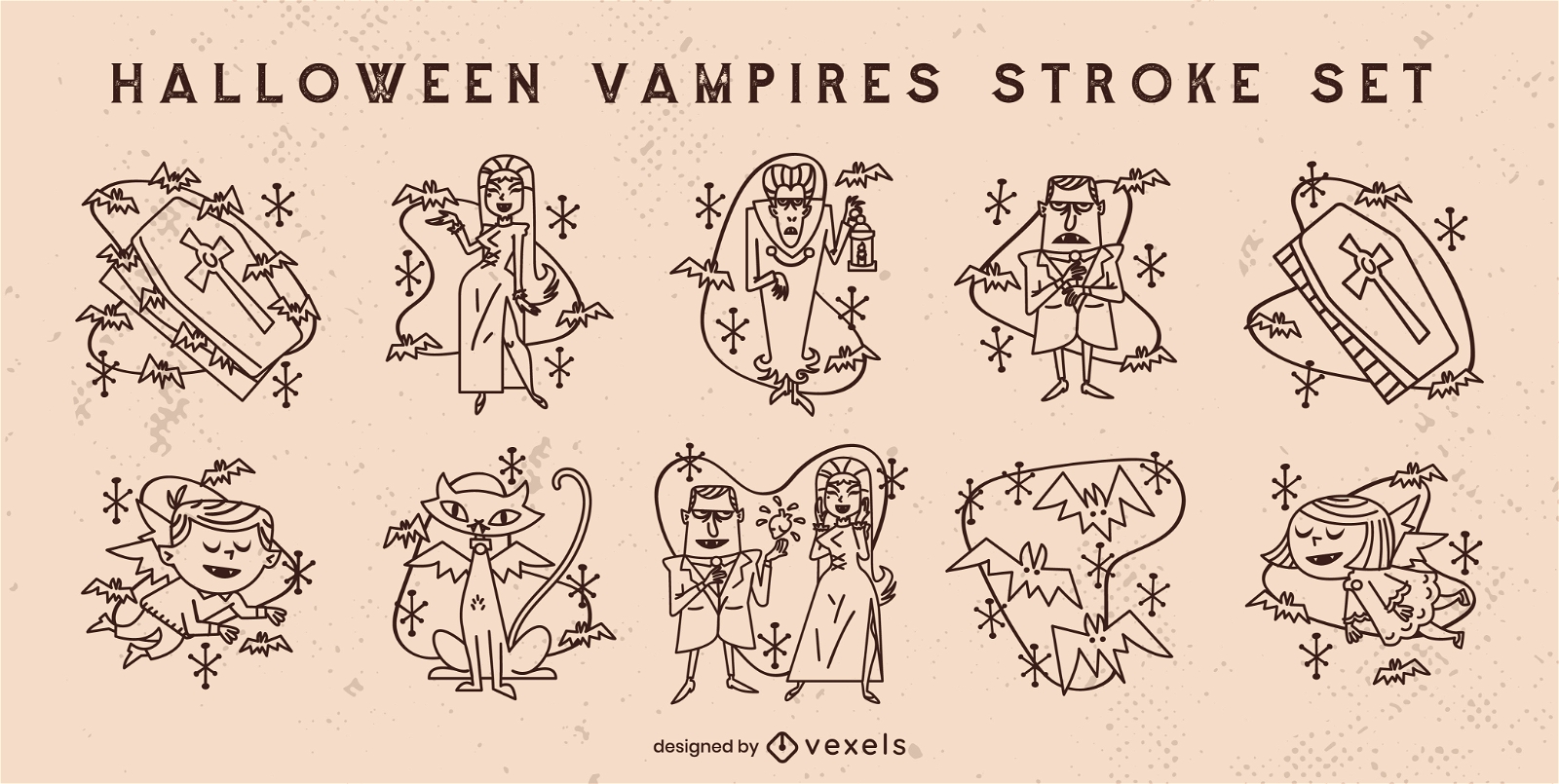 Halloween vampire monsters stroke set