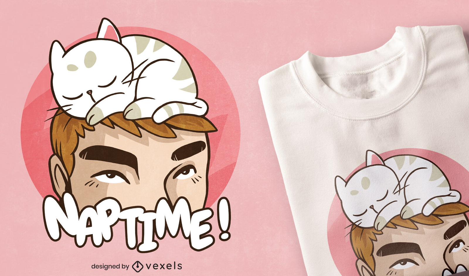 Katzentier schläft auf Mann-T-Shirt-Design